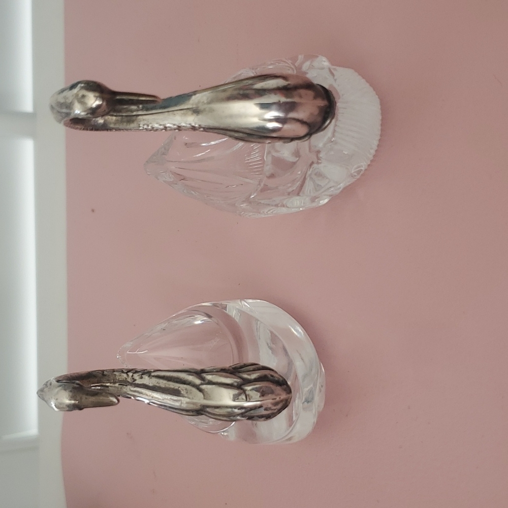 Vintage German Sterling and Crystal Swan Sugar Cellar Pair - Picture 2 of 4